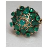 14K Yellow Gold Thai Emerald Princess Ring ~ Size 8, 6g