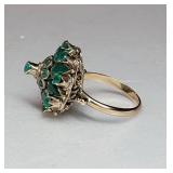 14K Yellow Gold Thai Emerald Princess Ring ~ Size 8, 6g