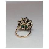 14K Yellow Gold Thai Emerald Princess Ring ~ Size 8, 6g