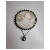 1813 Carved Cameo Woman with Peacock Brooch