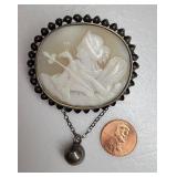 1813 Carved Cameo Woman with Peacock Brooch