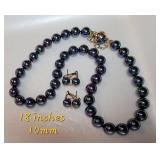 Majorca Black Tahitian Pearl Necklace and Earring Set