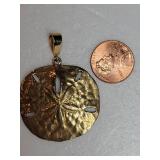 14K Yellow Gold Sand Dollar Pendant ~ 17g