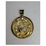18K Yellow Gold Art Nouveau Bouquet Pendant wwith Diamond ~ 12g