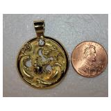 18K Yellow Gold Art Nouveau Bouquet Pendant wwith Diamond ~ 12g