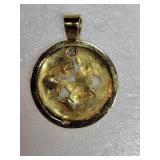 18K Yellow Gold Art Nouveau Bouquet Pendant wwith Diamond ~ 12g