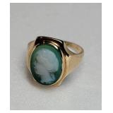 Gold Green Carved Cameo Ring Featuring a Girl ~ Size 5, 3g