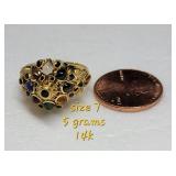 14K Yellow Gold Thai Gemstone Princess Ring ~ Size 7, 5g