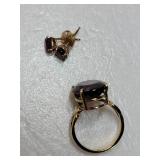 14K Yellow Gold Garnet Cabochon Ring and Earring Set ~ Size 7
