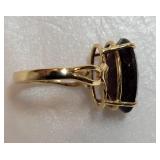 14K Yellow Gold Garnet Cabochon Ring and Earring Set ~ Size 7