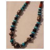 Southwestern Turquoise Coral and Lapis Bead Necklace