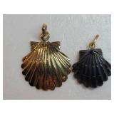 Scallop Shell Pendants ~ 18K Yellow Gold & Black Onyx