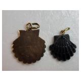 Scallop Shell Pendants ~ 18K Yellow Gold & Black Onyx