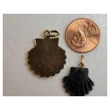Scallop Shell Pendants ~ 18K Yellow Gold & Black Onyx