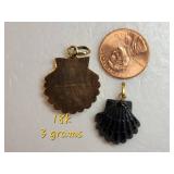 Scallop Shell Pendants ~ 18K Yellow Gold & Black Onyx