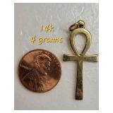 14K Yellow Gold Ankh Pendant ~ 4g