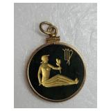 14K Yellow Gold Collar French Gilded Virgo Zodiac Pendant