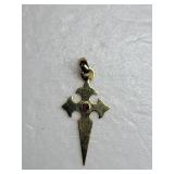 14K Yellow Gold Santiago Cross Pendant with Ruby ~ 2g