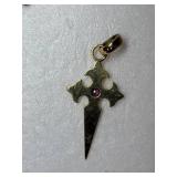 14K Yellow Gold Santiago Cross Pendant with Ruby ~ 2g