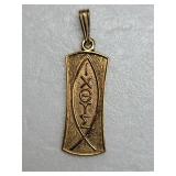 14K Yellow Gold Christian Ichthys Fish Symbol Pendant ~ 3g