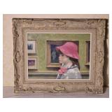 *SIGNED* Andre Gisson (France, 1910-2003) Original Fine Art Oil on Canvas Painting - Girl in Gallery