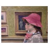 *SIGNED* Andre Gisson (France, 1910-2003) Original Fine Art Oil on Canvas Painting - Girl in Gallery