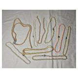Pearl Necklace Collection with Pink Coral Style Beads and Decorative Clasps
