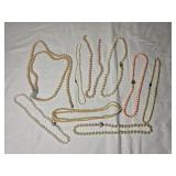 Pearl Necklace Collection with Pink Coral Style Beads and Decorative Clasps