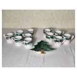 Hand Painted Italian Christmas Mugs and Tree Cookie Plate
