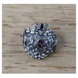 Pandora-Style Heart Shape Charm: Pink Center Stone & Clear Crystals - Brand New