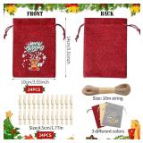 24 Pcs Christmas Advent Calendar Burlap Bags with Drawstrings - Brand New