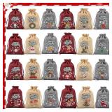 24 Pcs Christmas Advent Calendar Burlap Bags with Drawstrings - Brand New