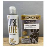 Trojan Supra Non-Latex Condoms & Lube Life Water-Based Lubricant - Brand New