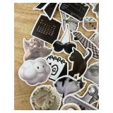 60 Greyscale Mixed Stickers - 8 Ball, Black Cat, Newspaper, Etc. - Brand New