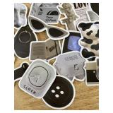 60 Greyscale Mixed Stickers - 8 Ball, Black Cat, Newspaper, Etc. - Brand New