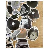 60 Greyscale Mixed Stickers - 8 Ball, Black Cat, Newspaper, Etc. - Brand New