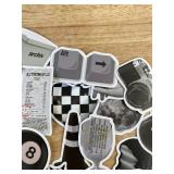 60 Greyscale Mixed Stickers - 8 Ball, Black Cat, Newspaper, Etc. - Brand New