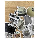 60 Greyscale Mixed Stickers - 8 Ball, Black Cat, Newspaper, Etc. - Brand New