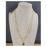 Kendra Scott Iridescent Abalone Shell Teardrop Gold Charm 20" Pendant Necklace - Brand New