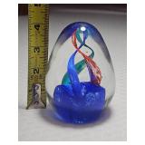Murano Style Egg Paperweight with Inner Helix Design