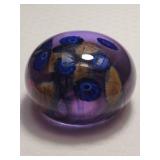 Signed Studio Art Glass Paperweight with Flower Bouquet Design