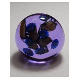 Signed Studio Art Glass Paperweight with Flower Bouquet Design