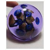 Signed Studio Art Glass Paperweight with Flower Bouquet Design