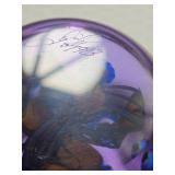 Signed Studio Art Glass Paperweight with Flower Bouquet Design