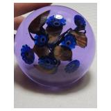 Signed Studio Art Glass Paperweight with Flower Bouquet Design