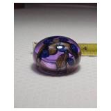 Signed Studio Art Glass Paperweight with Flower Bouquet Design