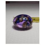 Signed Studio Art Glass Paperweight with Flower Bouquet Design