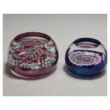 Vintage Millefiori Art Glass Paperweights Pair