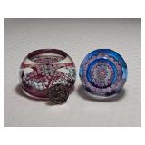 Vintage Millefiori Art Glass Paperweights Pair