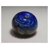 Signed Art Glass Paperweight Feathered and Swirl Glass